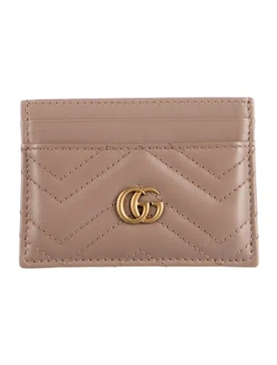 Pre-owned Gucci Double G Logo Leather Card Holder In Brown