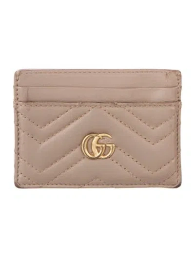 Pre-owned Gucci Double G Logo Leather Card Holder In Brown