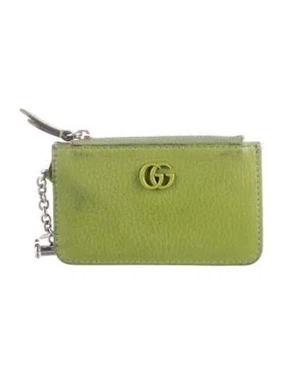 Pre-owned Gucci Double G Logo Leather Card Holder In Green