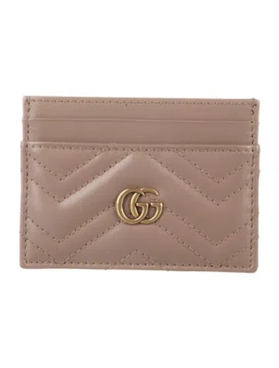 Pre-owned Gucci Double G Logo Leather Card Holder In Neutral