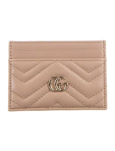 Pre-owned Gucci Double G Logo Leather Card Holder In Neutrals