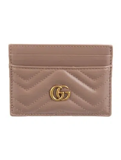 Pre-owned Gucci Double G Logo Leather Card Holder In Neutrals
