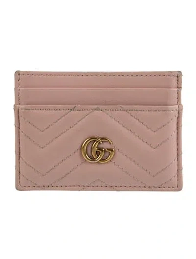 Pre-owned Gucci Double G Logo Leather Card Holder In Pink