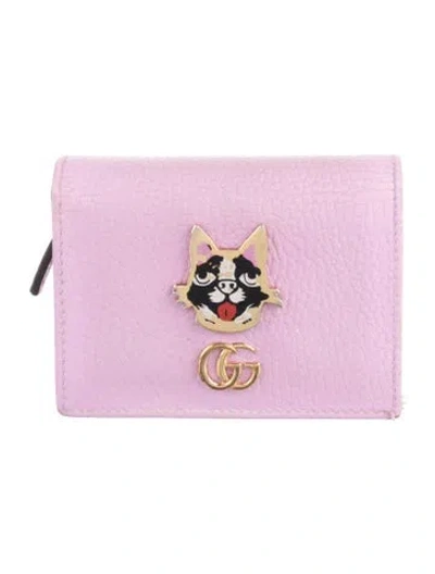 Pre-owned Gucci Double G Logo Leather Card Holder In Pink