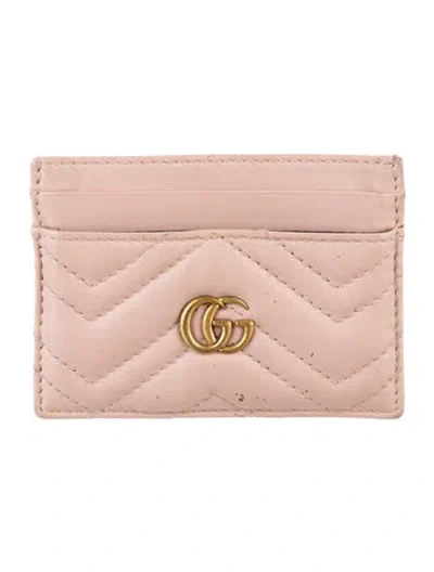 Pre-owned Gucci Double G Logo Leather Card Holder In Pink