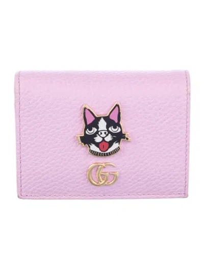 Pre-owned Gucci Double G Logo Leather Card Holder In Pink