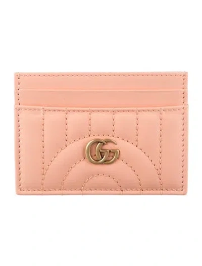 Pre-owned Gucci Double G Logo Leather Card Holder In Pink