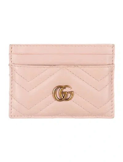 Pre-owned Gucci Double G Logo Leather Card Holder In Pink