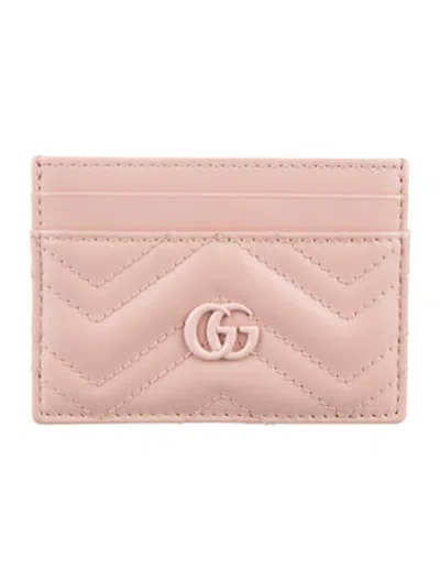 Pre-owned Gucci Double G Logo Leather Card Holder In Pink