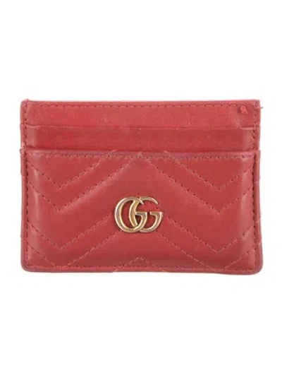 Pre-owned Gucci Double G Logo Leather Card Holder In Red