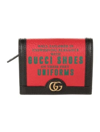 Pre-owned Gucci Double G Logo Leather Card Holder In Red