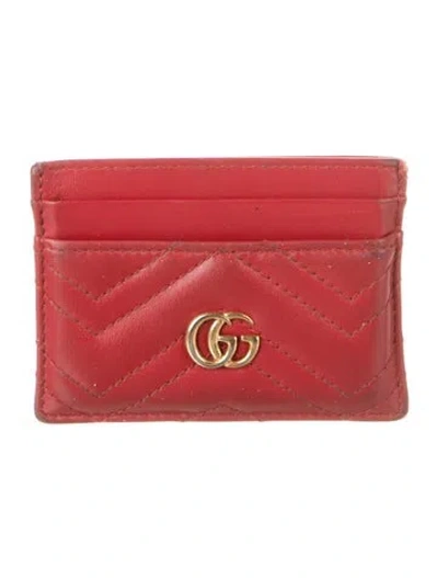 Pre-owned Gucci Double G Logo Leather Card Holder In Red