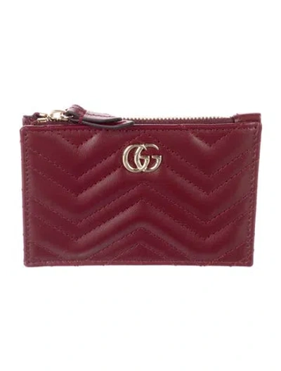 Pre-owned Gucci Double G Logo Leather Card Holder In Red