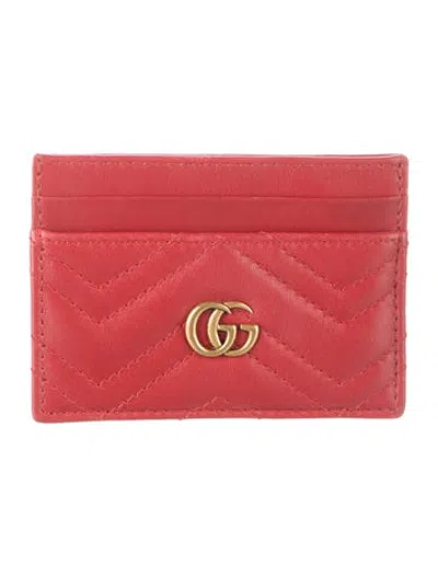 Pre-owned Gucci Double G Logo Leather Card Holder In Red