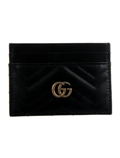 Pre-owned Gucci Double G Logo Leather Card Holder W/ Tags In Black