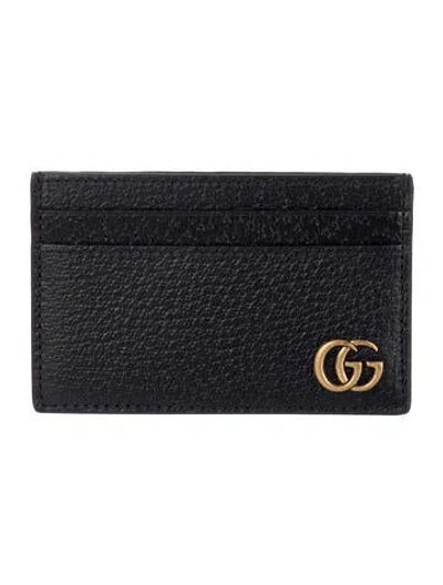 Pre-owned Gucci Double G Logo Leather Card Holder W/ Tags In Black