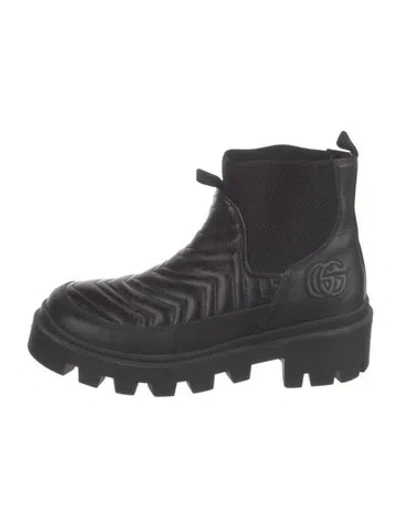 Pre-owned Gucci Double G Logo Leather Chelsea Boots In Black