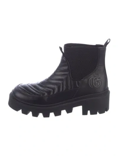 Pre-owned Gucci Double G Logo Leather Chelsea Boots In Black