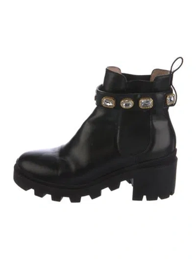 Pre-owned Gucci Double G Logo Leather Chelsea Boots In Black