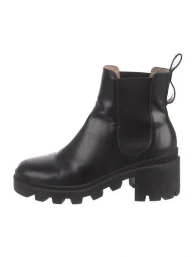 Pre-owned Gucci Double G Logo Leather Chelsea Boots In Black