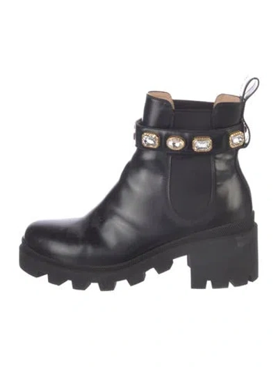 Pre-owned Gucci Double G Logo Leather Chelsea Boots In Black