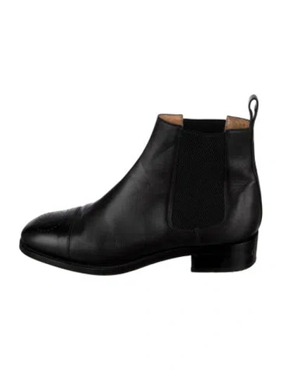 Pre-owned Gucci Double G Logo Leather Chelsea Boots In Black