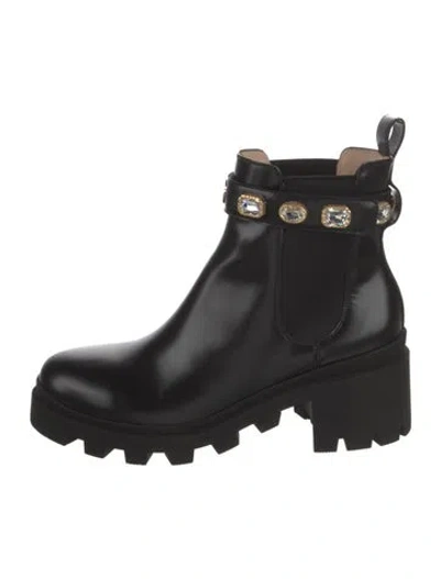 Pre-owned Gucci Double G Logo Leather Chelsea Boots W/ Tags In Black