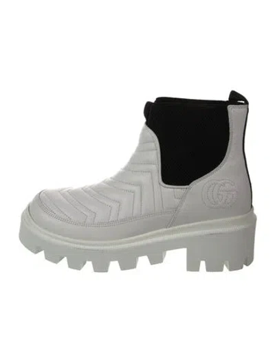 Pre-owned Gucci Double G Logo Leather Chelsea Boots In White