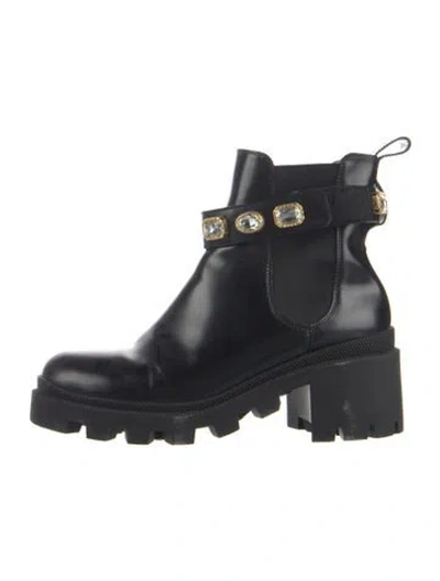 Pre-owned Gucci Double G Logo Leather Combat Boots In Blue