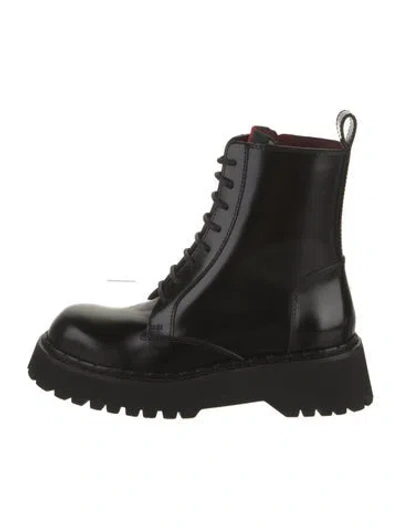 Pre-owned Gucci Double G Logo Leather Combat Boots W/ Tags In Black
