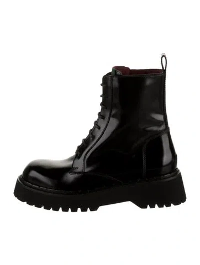 Pre-owned Gucci Double G Logo Leather Combat Boots W/ Tags In Black