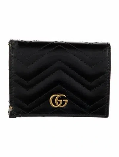 Pre-owned Gucci Double G Logo Leather Compact Wallet In Black
