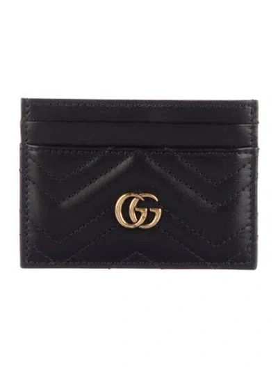 Pre-owned Gucci Double G Logo Leather Compact Wallet In Black
