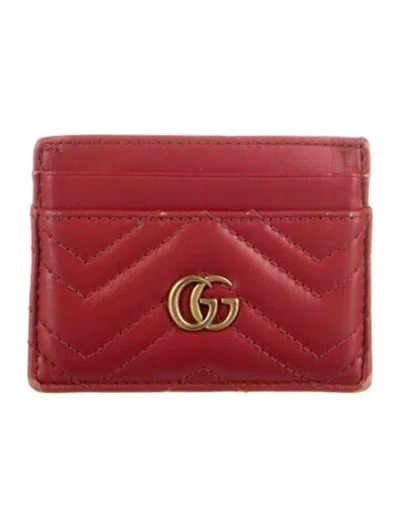 Pre-owned Gucci Double G Logo Leather Compact Wallet In Burgundy