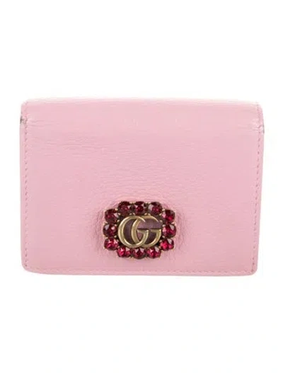 Pre-owned Gucci Double G Logo Leather Compact Wallet In Pink