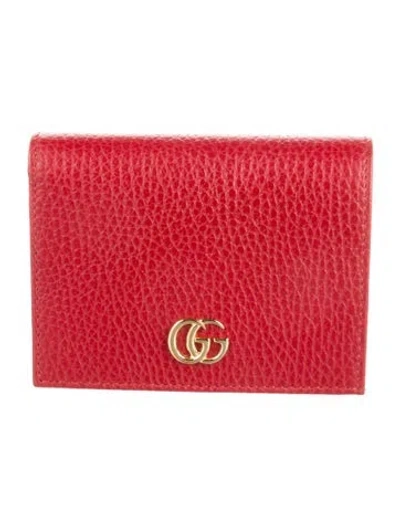 Pre-owned Gucci Double G Logo Leather Compact Wallet In Red