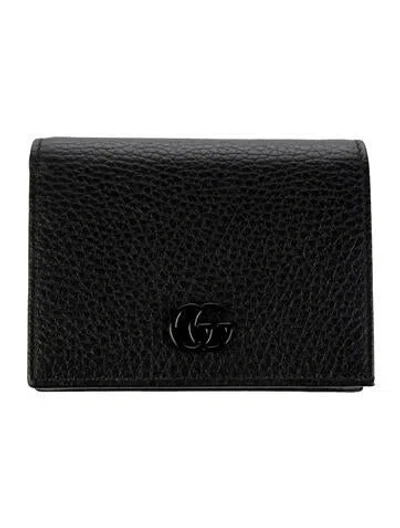 Pre-owned Gucci Double G Logo Leather Compact Wallet W/ Tags In Black