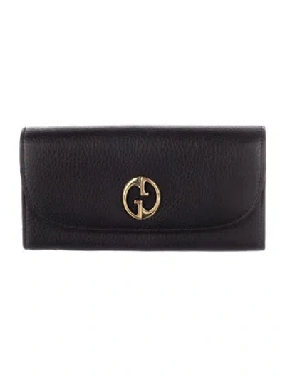 Pre-owned Gucci Double G Logo Leather Continental Wallet In Black