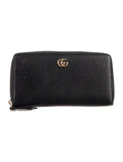 Pre-owned Gucci Double G Logo Leather Continental Wallet In Black