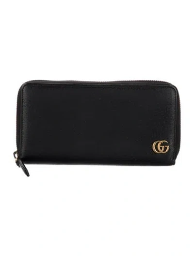 Pre-owned Gucci Double G Logo Leather Continental Wallet In Black