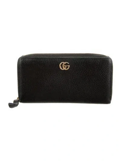 Pre-owned Gucci Double G Logo Leather Continental Wallet In Black