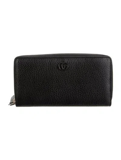Pre-owned Gucci Double G Logo Leather Continental Wallet In Black