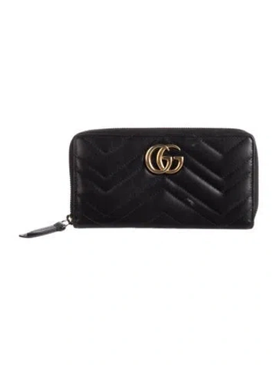 Pre-owned Gucci Double G Logo Leather Continental Wallet In Black