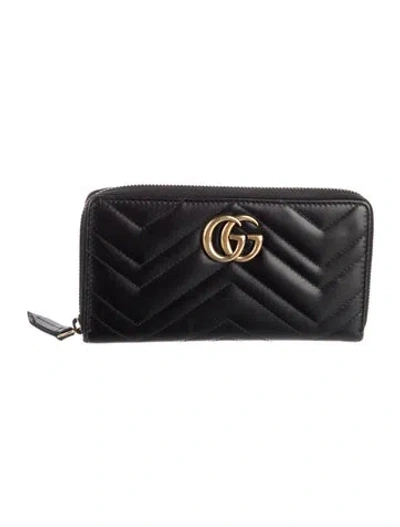 Pre-owned Gucci Double G Logo Leather Continental Wallet In Black