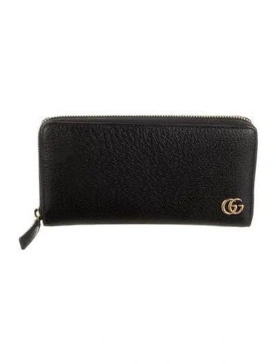 Pre-owned Gucci Double G Logo Leather Continental Wallet In Black