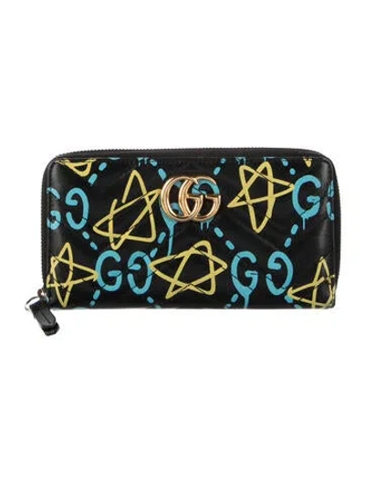 Pre-owned Gucci Double G Logo Leather Continental Wallet In Multi