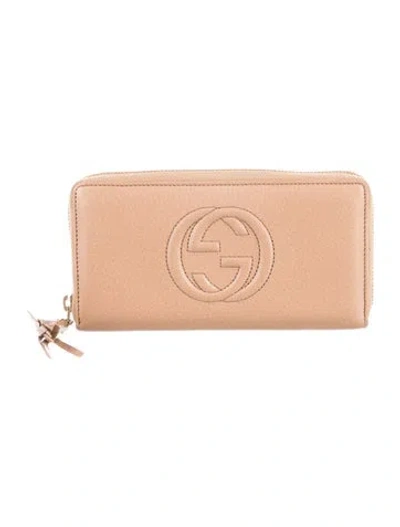 Pre-owned Gucci Double G Logo Leather Continental Wallet In Neutral