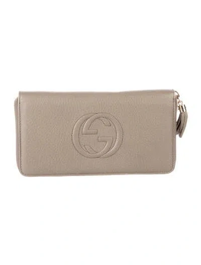 Pre-owned Gucci Double G Logo Leather Continental Wallet In Neutral