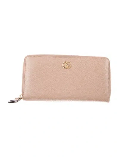 Pre-owned Gucci Double G Logo Leather Continental Wallet In Neutral