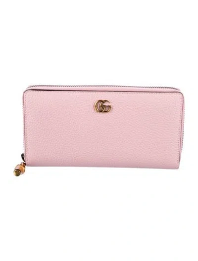 Pre-owned Gucci Double G Logo Leather Continental Wallet In Pink